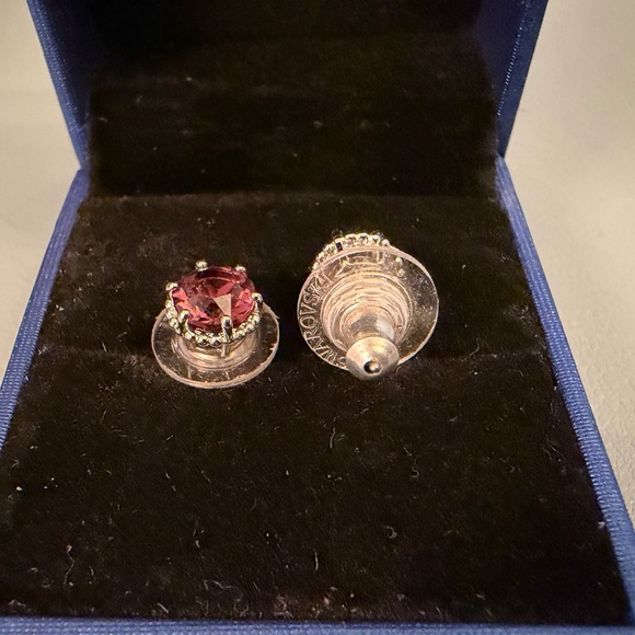 NWOT Swarovski Birthstone Crystal Stud Earrings Round Cut, Rhodium Plated, Feb. - Picture 5 of 11